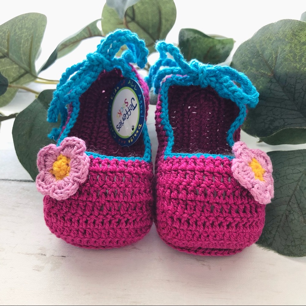 Jefferies Booties Newborn Crochet Pink with Flower